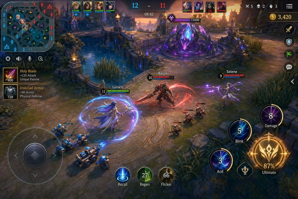 生成图：手机 MOBA 竞技场 HUD