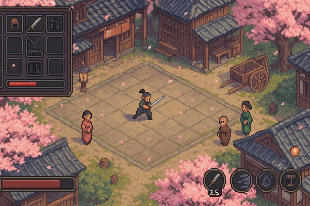 生成图：复古日式小镇像素 RPG