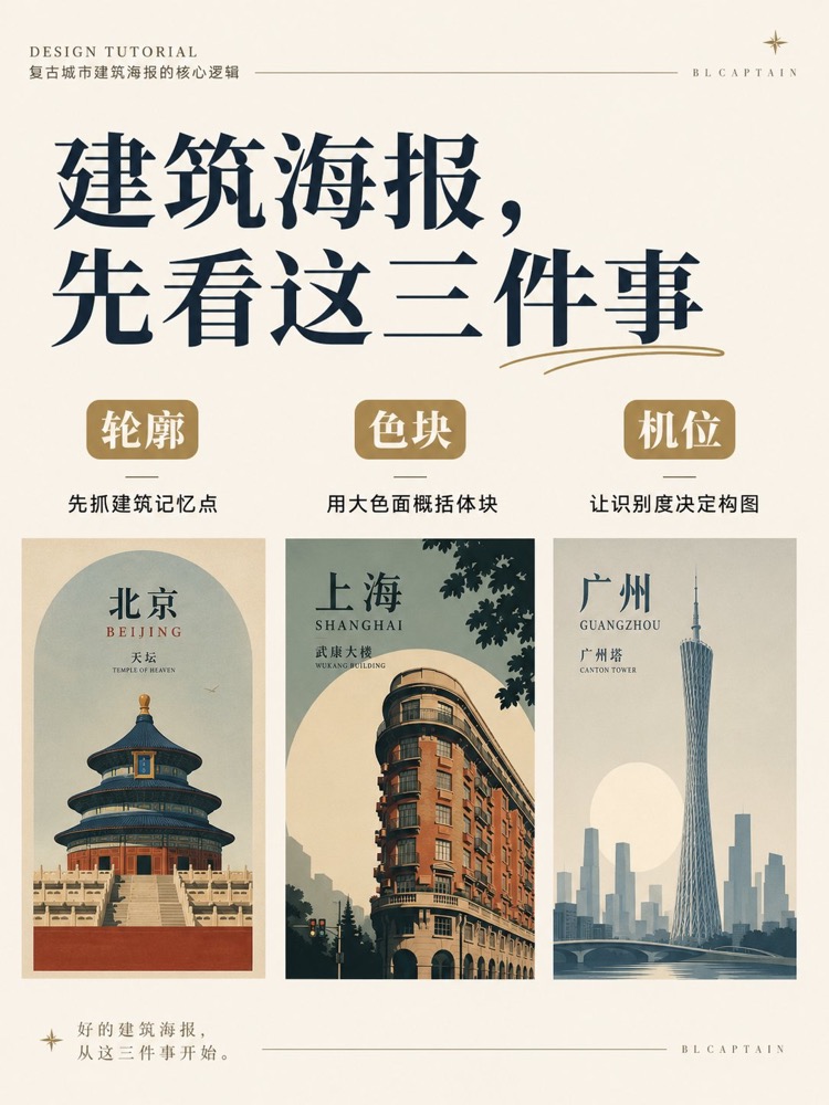 生成图：先锋复古彩色建筑海报 1