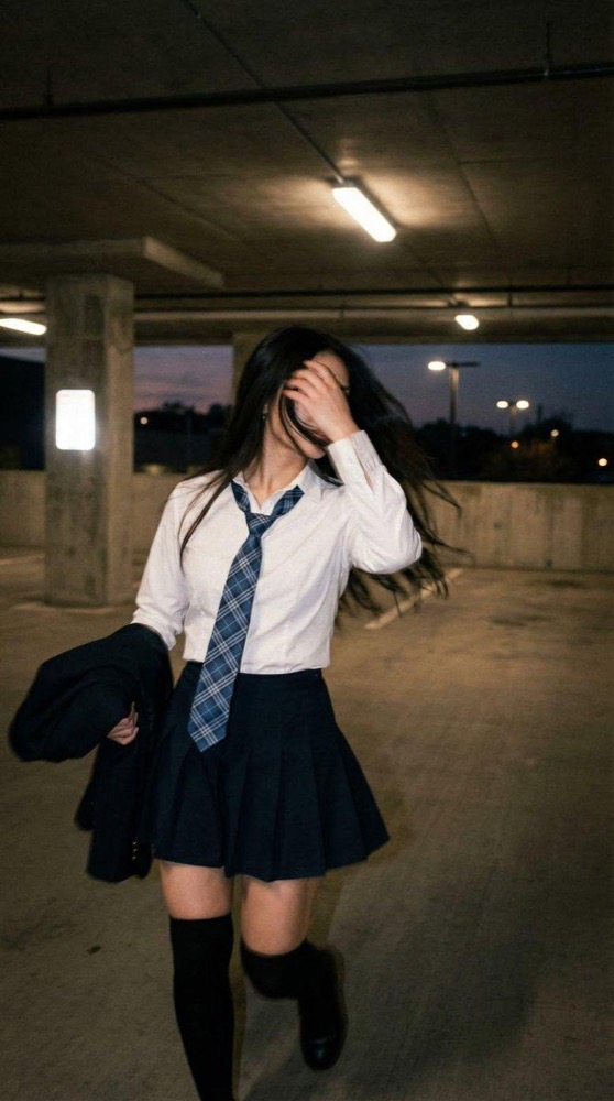 生成图：停车场电影感抓拍人像提示词 01
