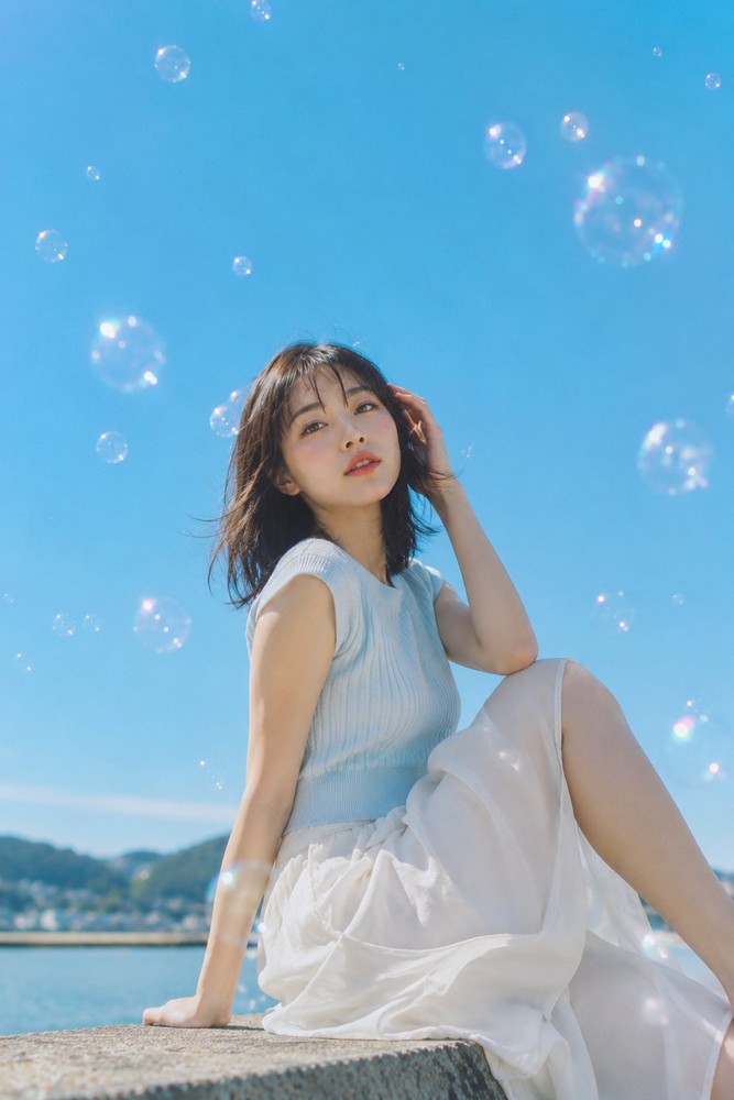 生成图：夏泡海边写真提示词