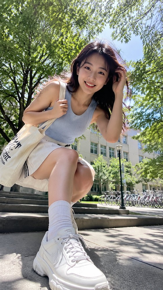 生成图：低机位校园元气写真提示词 02