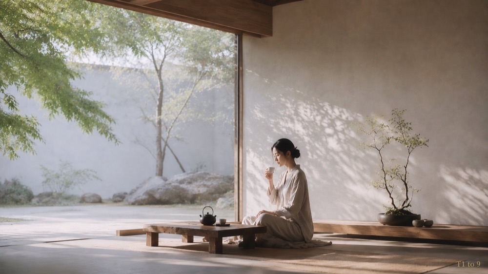 生成图：禅意环境时装人像提示词