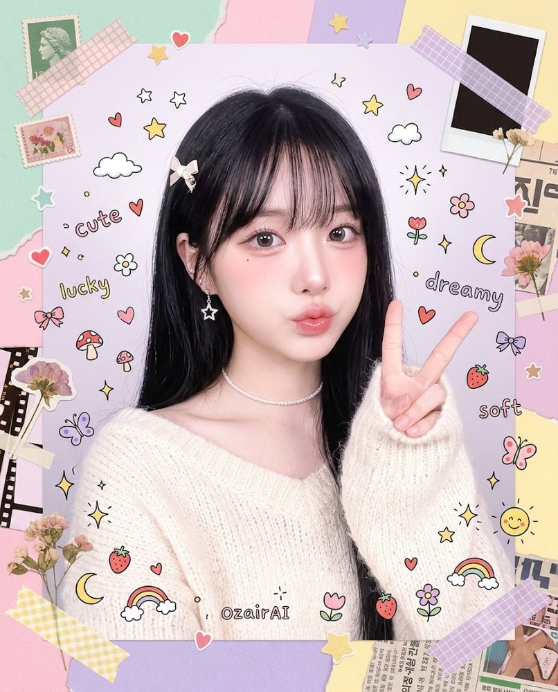 生成图：韩系可爱美学人像拼贴提示词