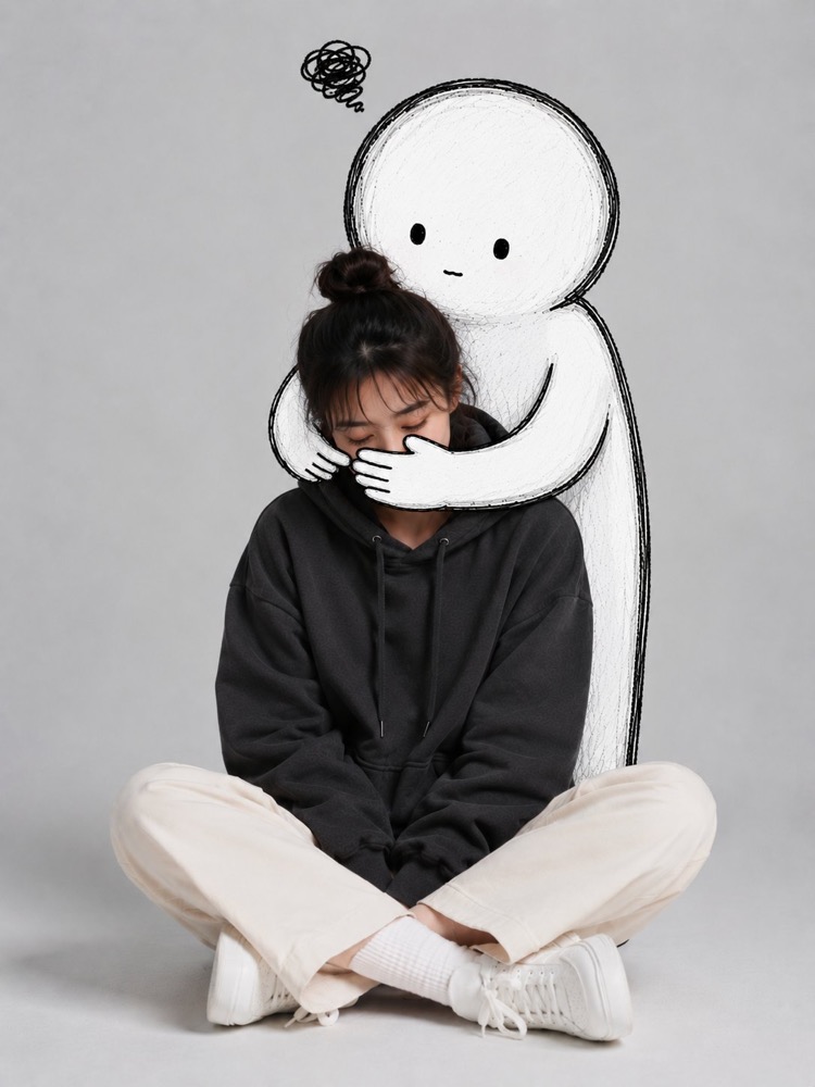 生成图：极简涂鸦拥抱棚拍人像 04
