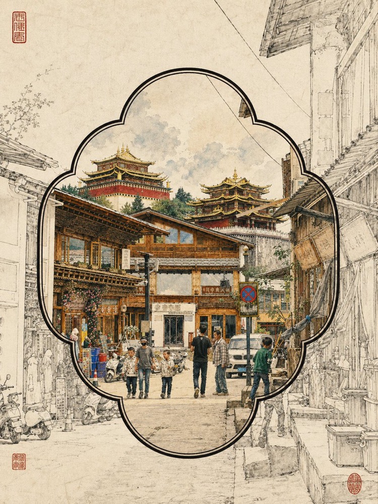 生成图：传统中式花窗旅行明信片 3