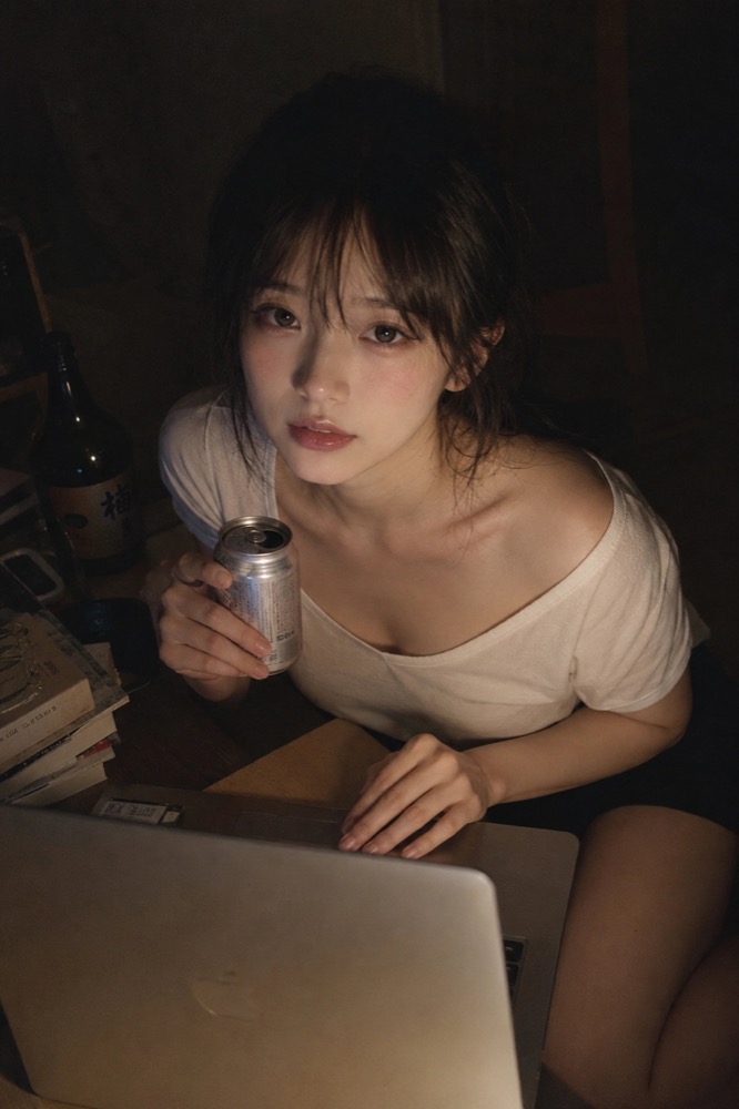 生成图：深夜电脑私密房间人像 JSON 提示词 02