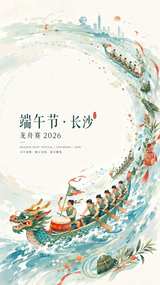 生成图：水墨端午节长沙龙舟赛海报