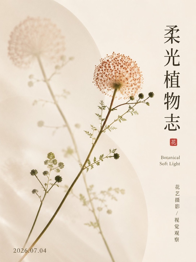 生成图：柔光留白植物中文海报