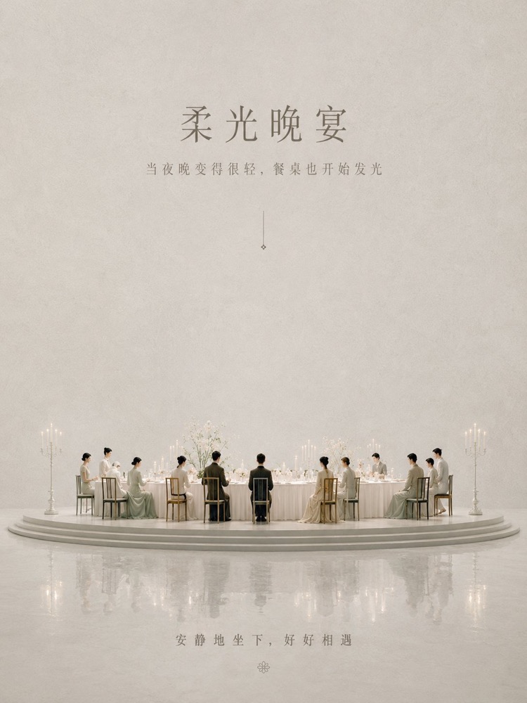 生成图：白色晚宴极简留白海报