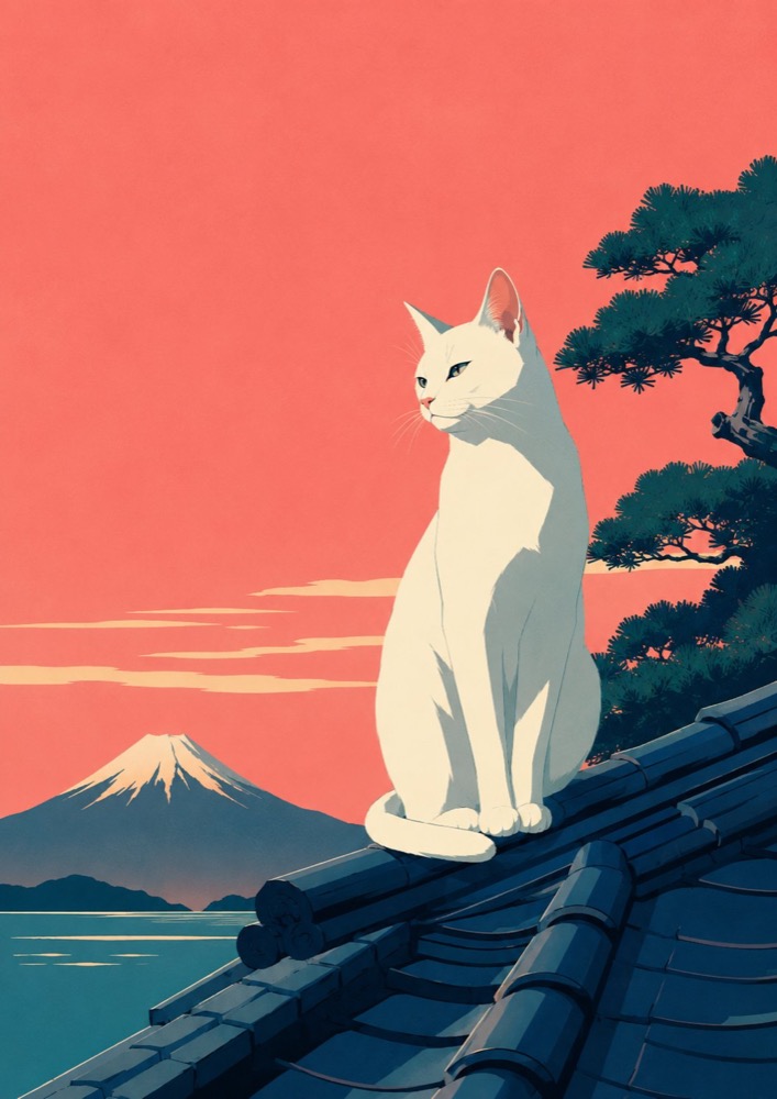 生成图：粉蓝复古旅行海报插画提示词 04